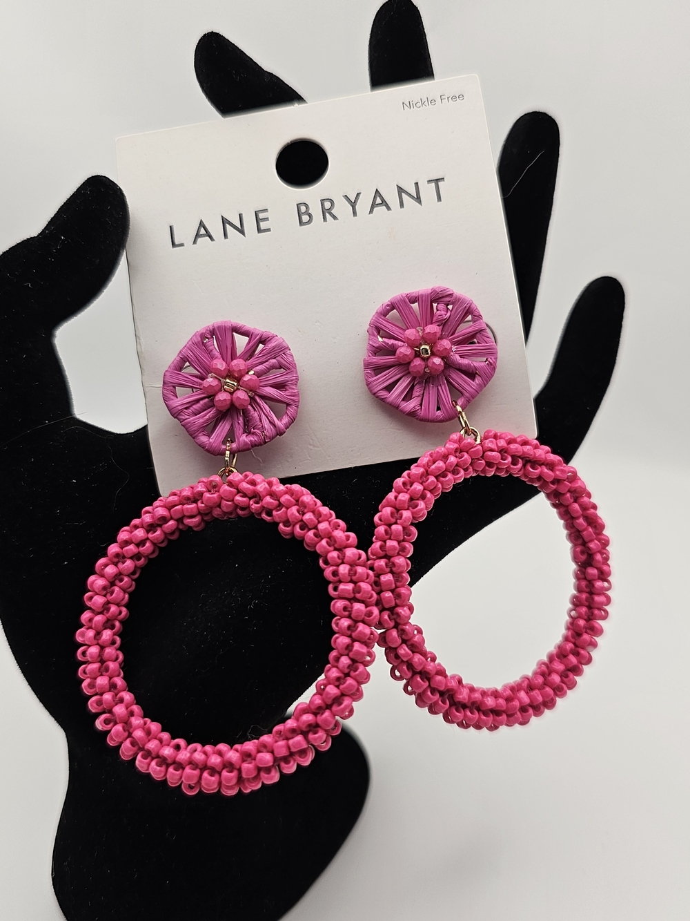 NEW Lane Bryant Hot Pink Beaded Hoop Drop Earrings